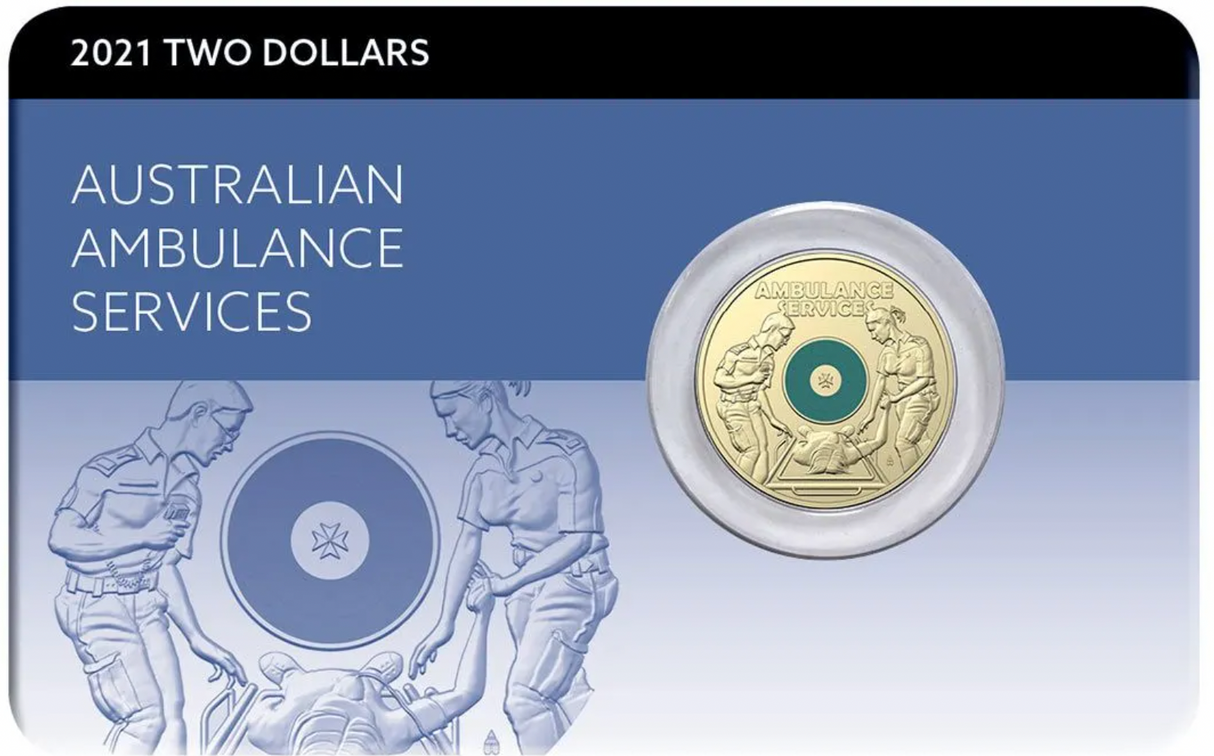 2021 $2 Australian Ambulance Services Uncirculated Coin In Card.