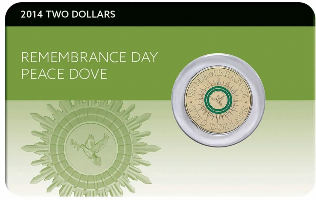 2014 Remembrance Day 2014 $2 Green Dove Al-Br Coin Pack.