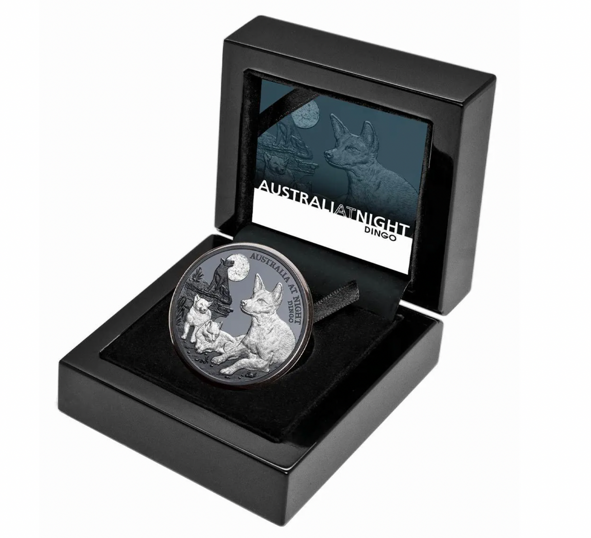 2021 Australia At Night: Dingo 1 Ounce Silver Black Proof Coin.