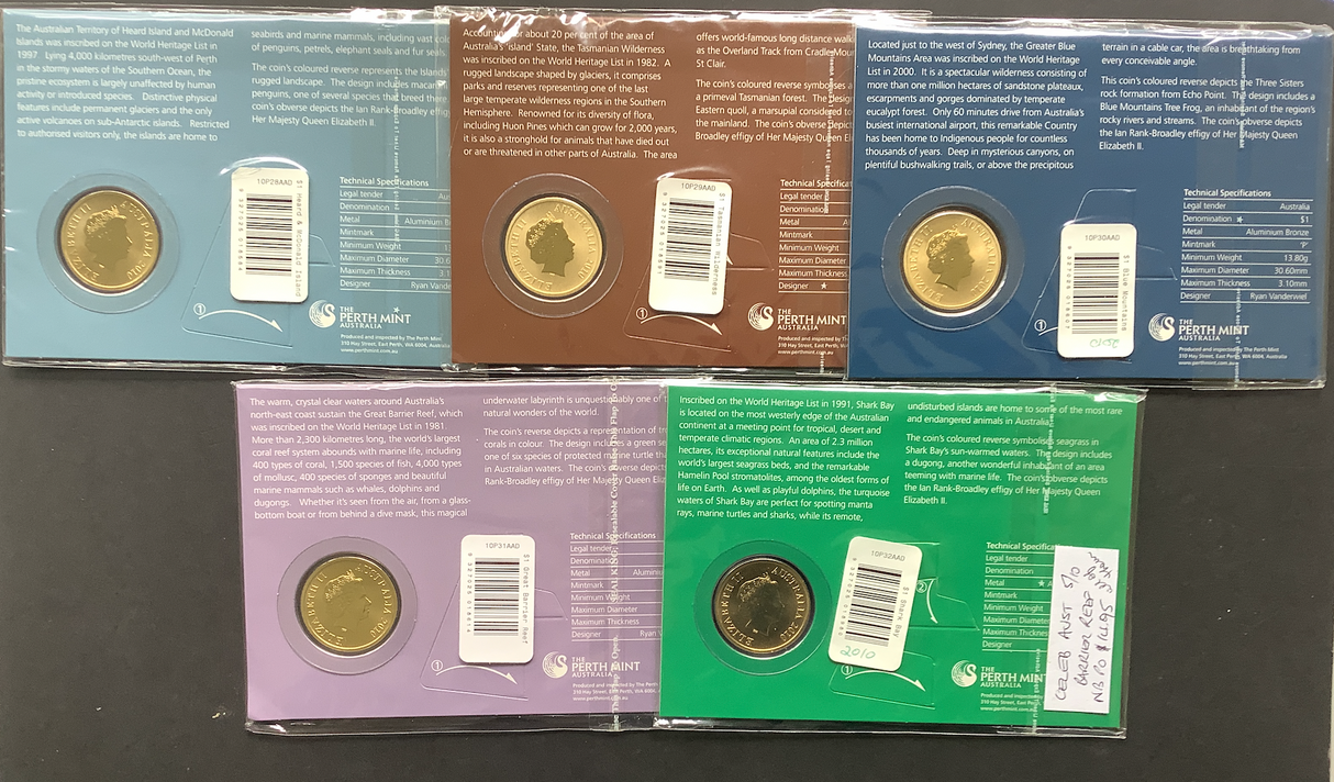 2010 Celebrate Australia World Heritage Sites. Five Coin Pack.