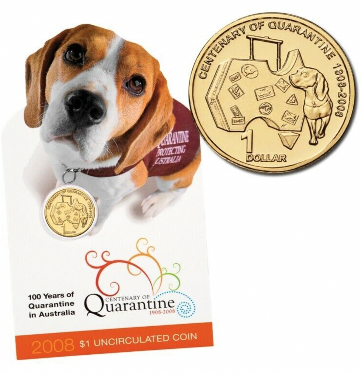 2008 100 Years of Quarantine in Australia. $1 Uncirculated Carded Coin.
