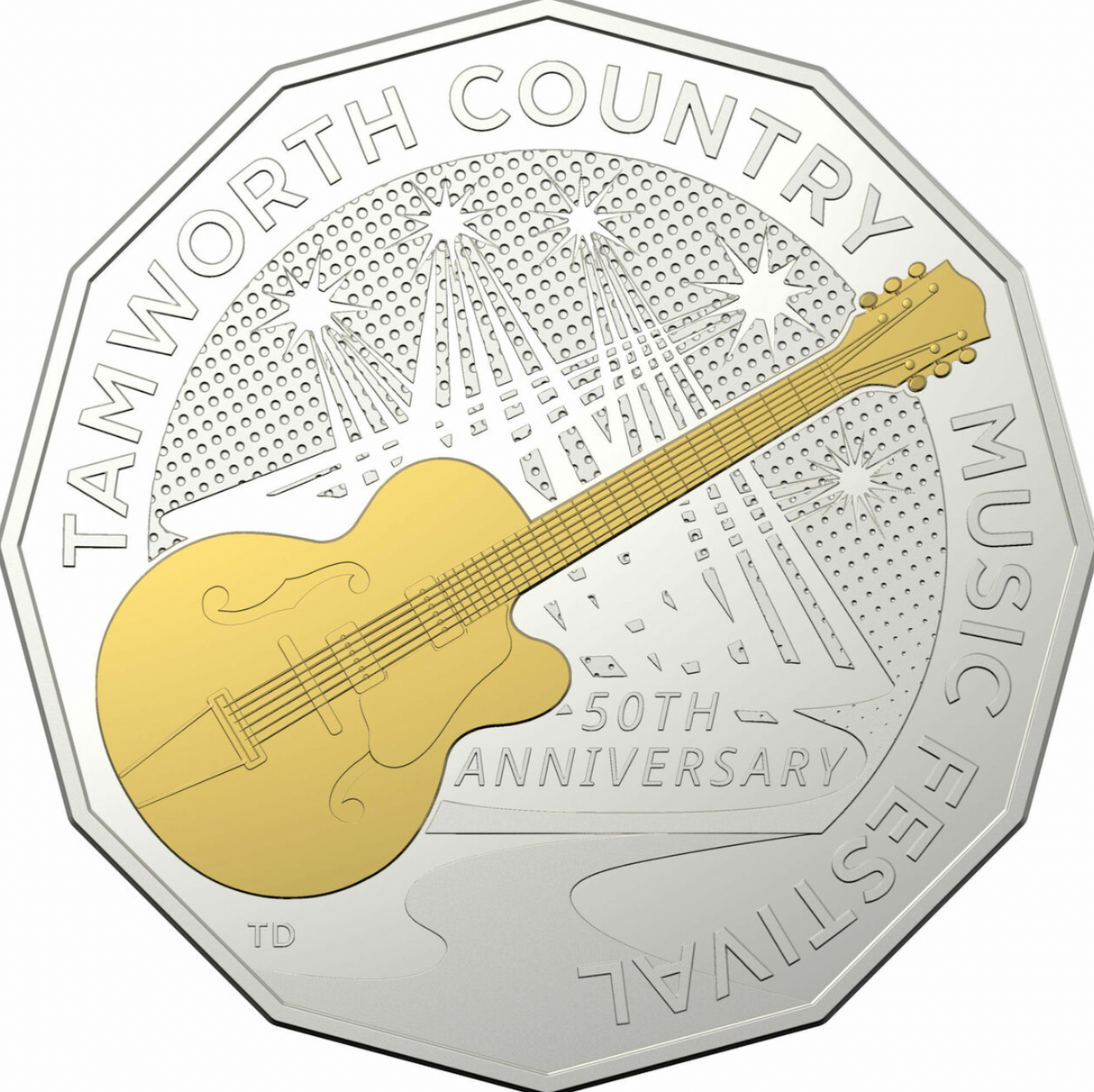 2022 50th Anniversary Tamworth Country Music Festival. 50c Gold Plated Proof Coin