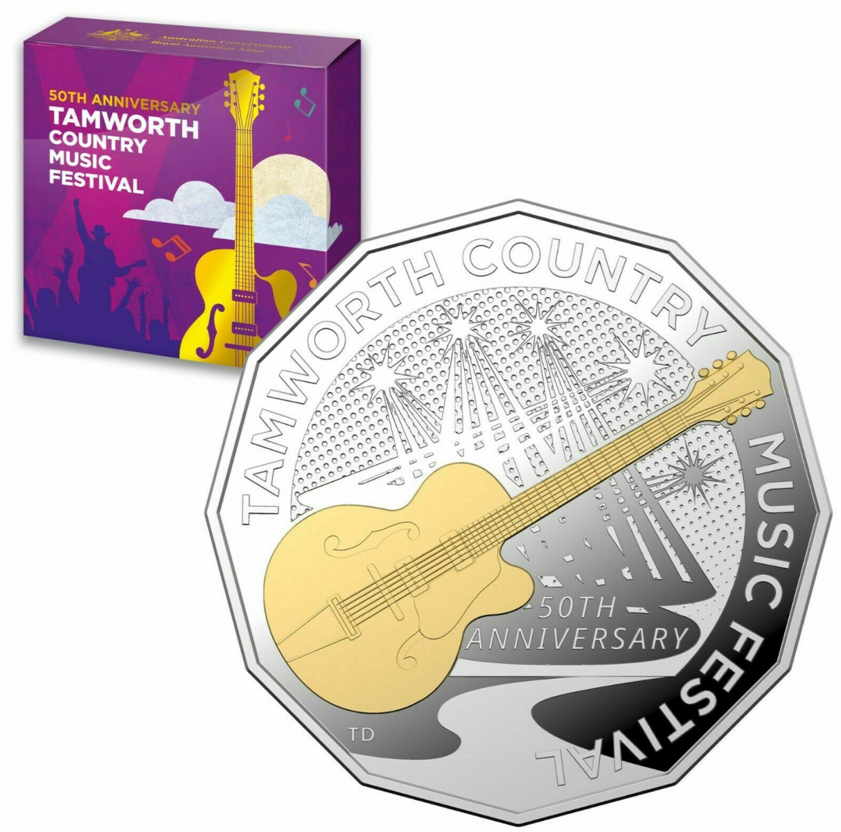 2022 50th Anniversary Tamworth Country Music Festival. 50c Gold Plated Proof Coin