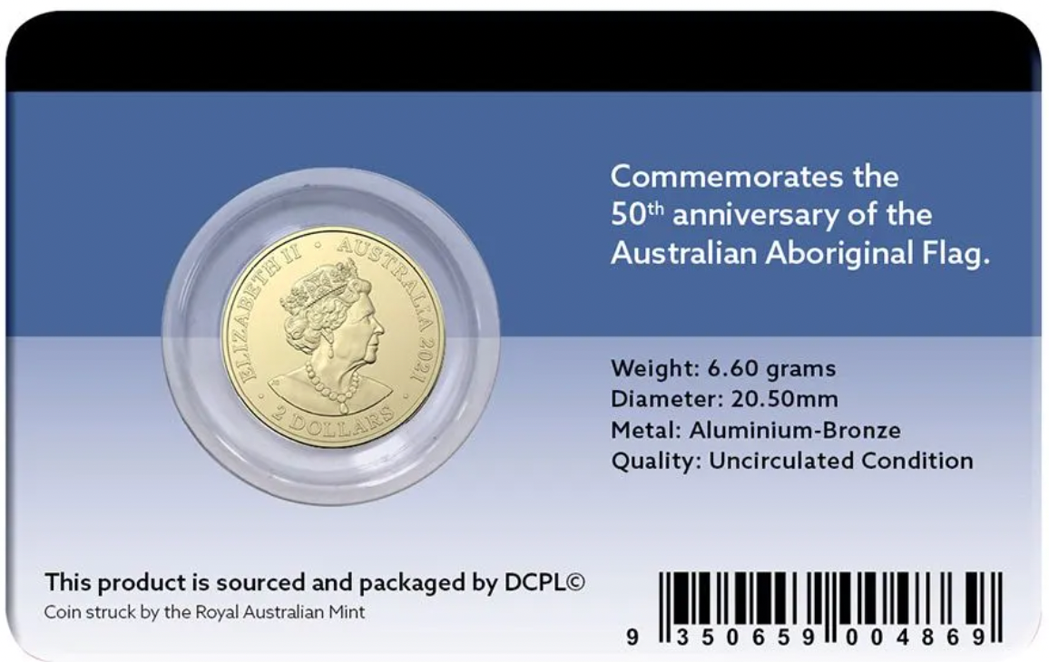 2021 Aboriginal Flag $2 Coloured Uncirculated Coin. Downies