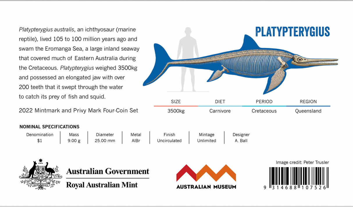 2022 $1 Mintmark and Privy Mark Uncirculated Coin Set Dinosaurs Down Under