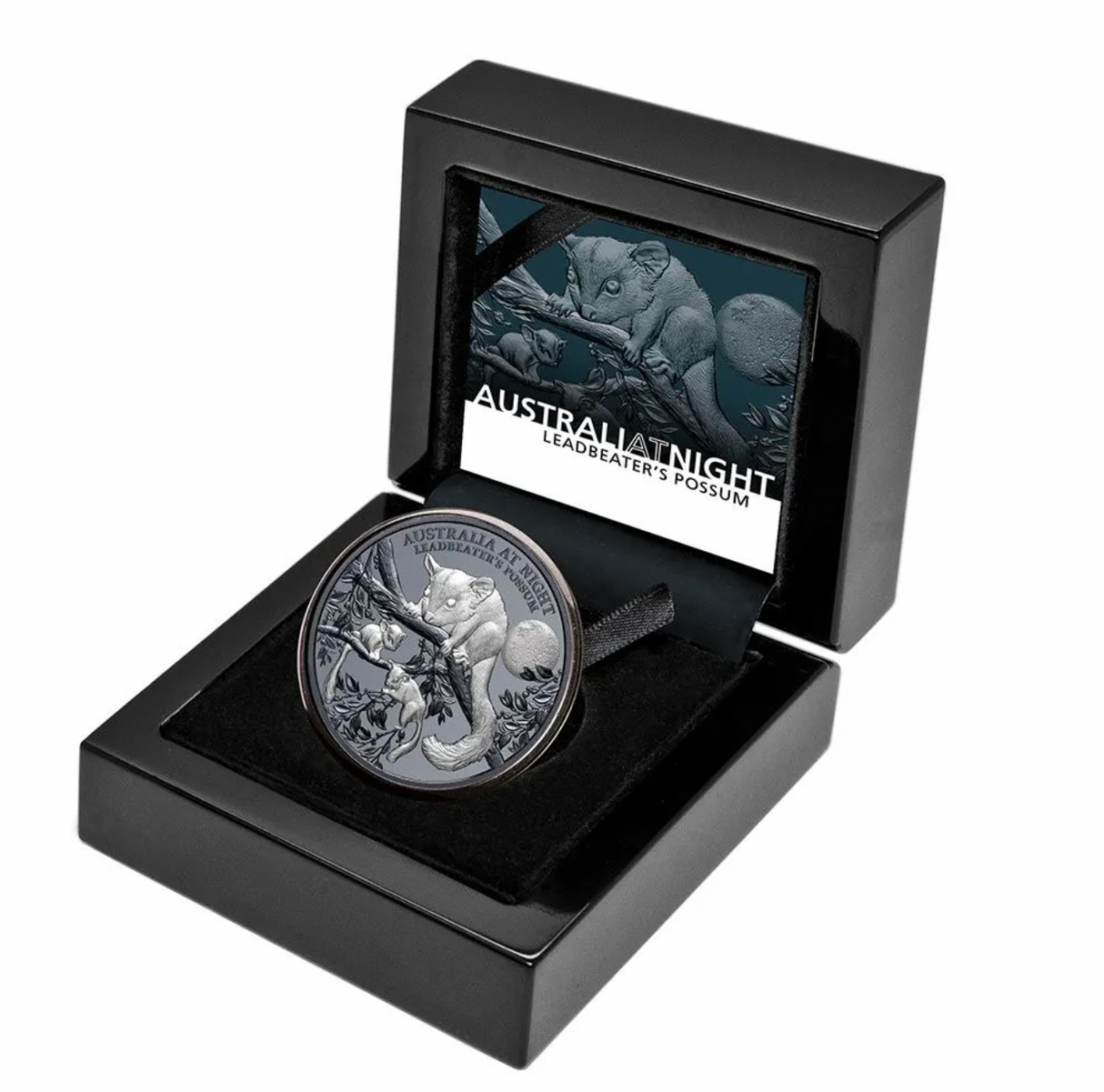 2022 1oz Silver Black Proof. Australia at Night: Leadbeater's Possum.