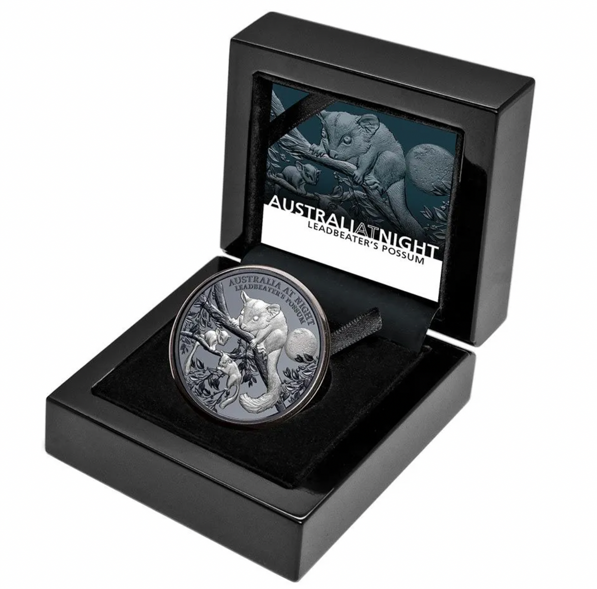 2022 1oz Silver Black Proof. Australia at Night: Leadbeater's Possum.