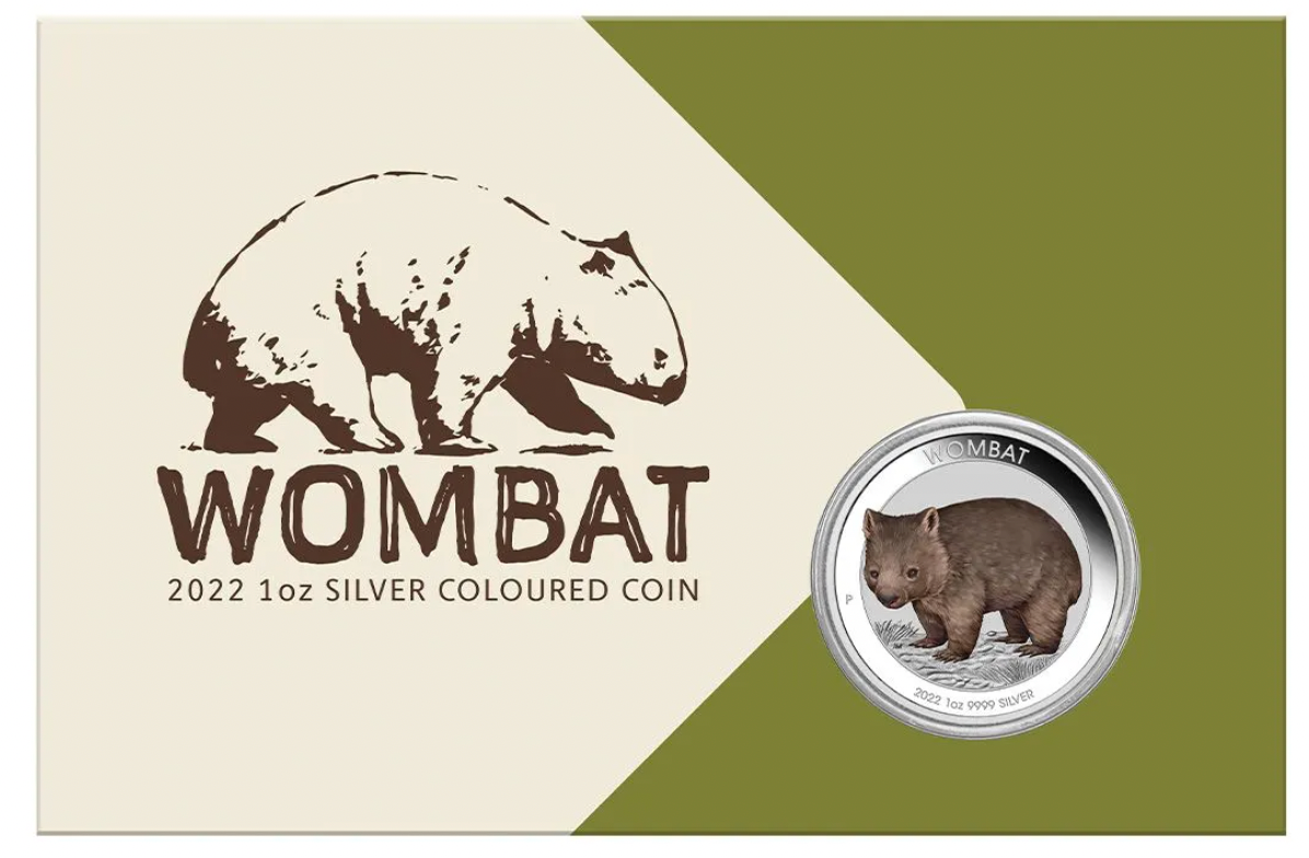 2022 Australian Wombat $1 Coloured 1oz Coin in Card.