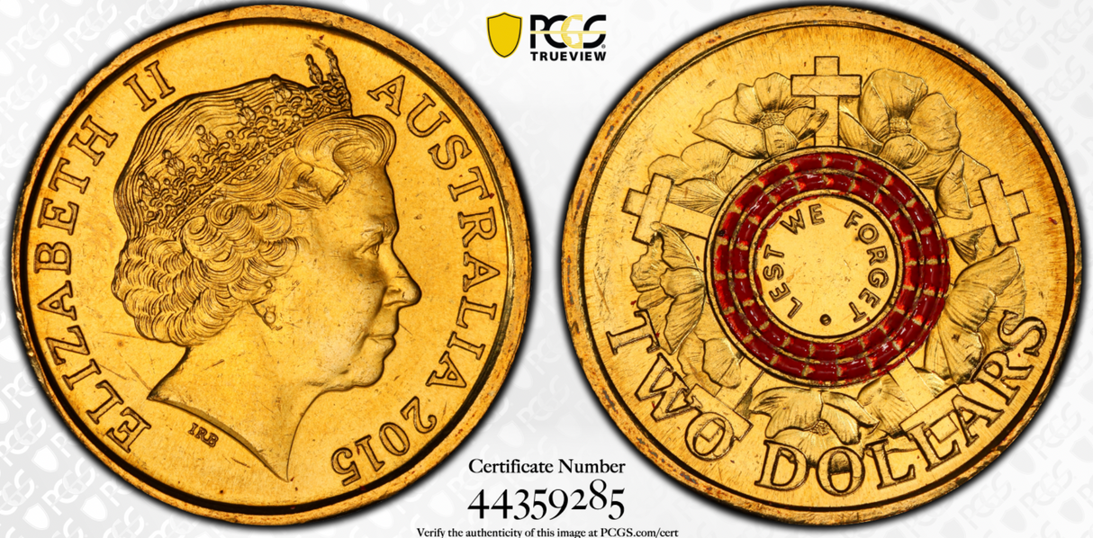 2015 $2 Anzac Red Cove Lest We Forget PCGS MS65