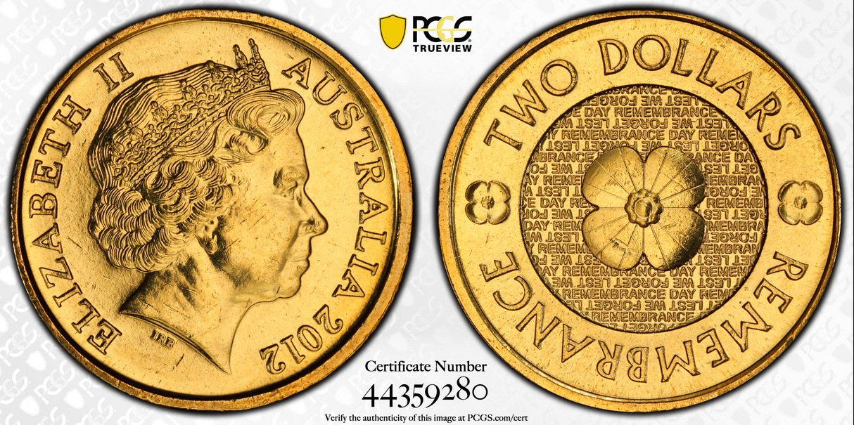 2012 $2 Remembrance Gold Poppy PCGS MS63