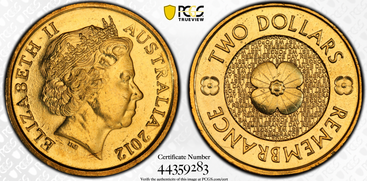2012 $2 Remembrance Gold Poppy PCGS MS65