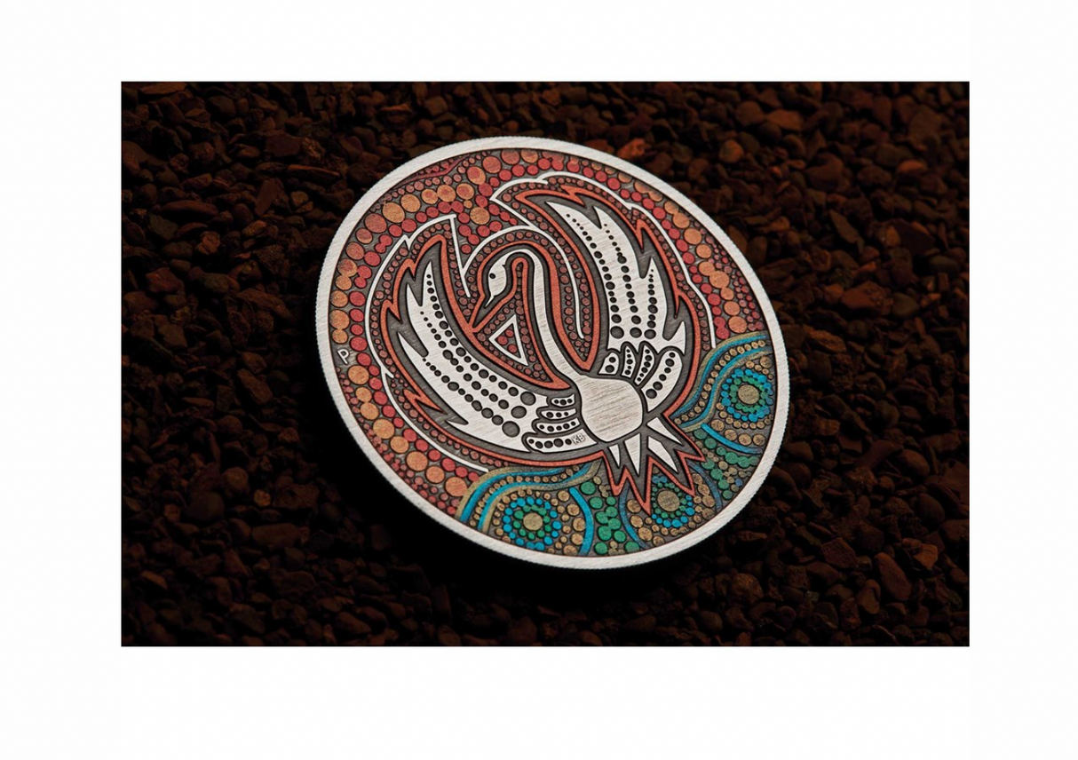 2022 Black Swan Maali 2oz Silver Antiqued Coloured Coin
