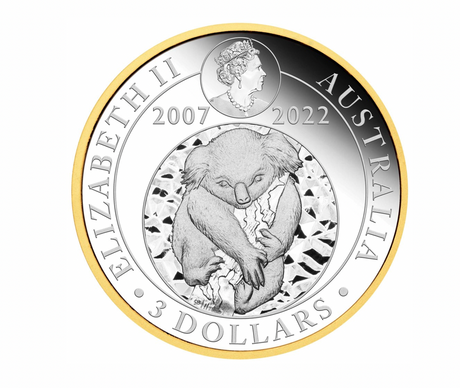 2022 Australian Koala 15th Anniversary 3oz Silver Proof Gilded Coin