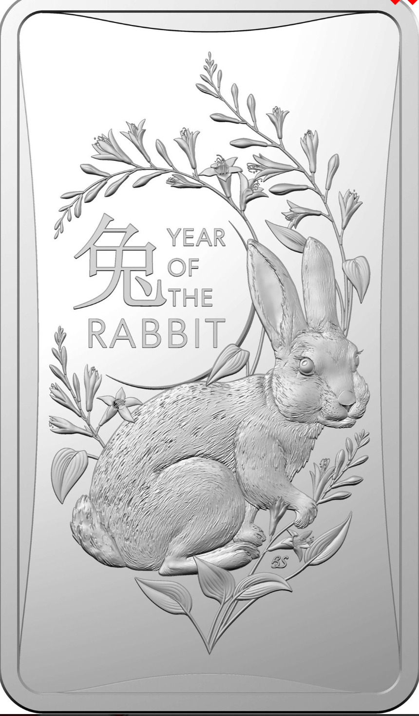 2023 $1 Fine Silver Frosted Uncirculated Ingot - Lunar Series 'Year of the Rabbit'