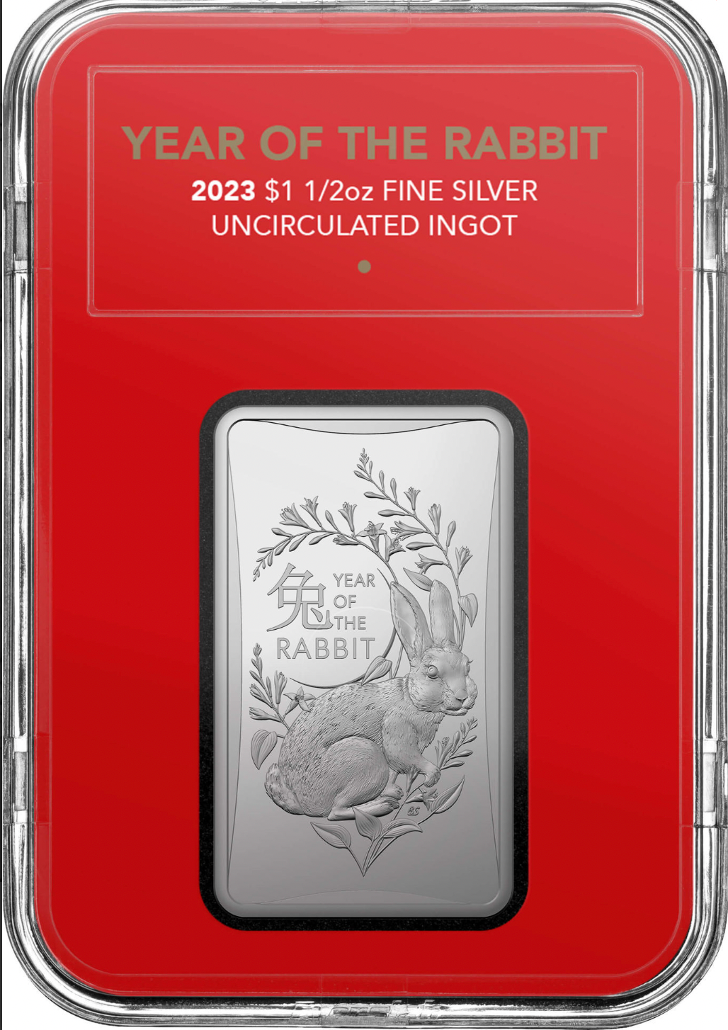 2023 $1 Fine Silver Frosted Uncirculated Ingot - Lunar Series 'Year of the Rabbit'