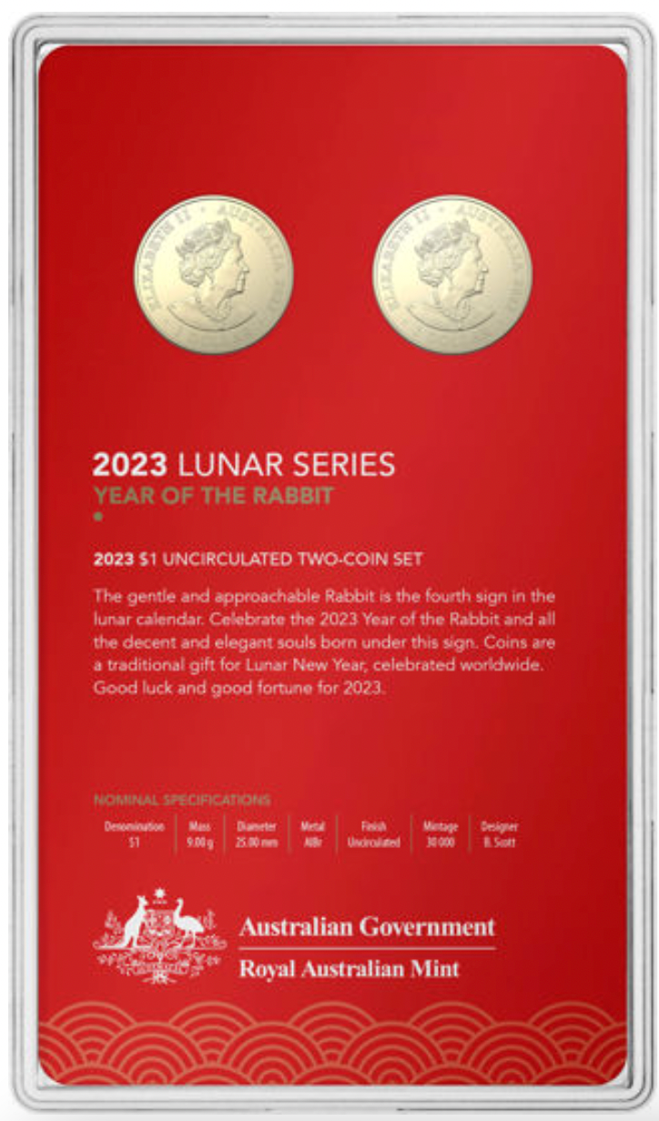 2023 Lunar Year of the Rabbit - $1 Uncirculated 2 coin set