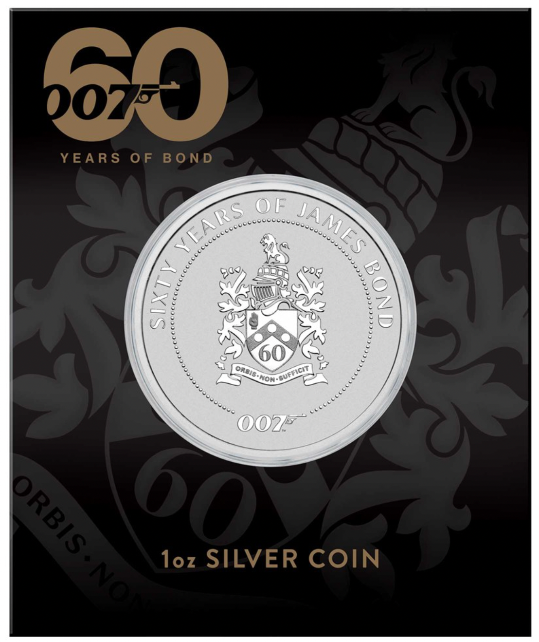 2022 60 Years of Bond  Family Crest 1oz Silver Coin in Card