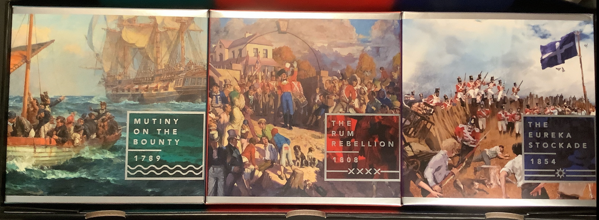 2019 Mutiny And Rebellion Three $5 Silver Proof Coin Set. 1789, 1808, 1854.