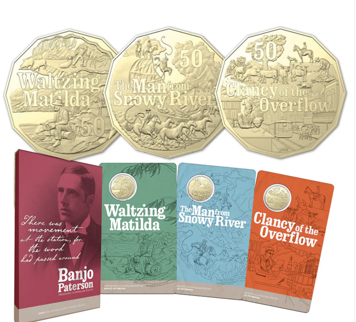 2020 50c Banjo Paterson 3 Coin Set UNC