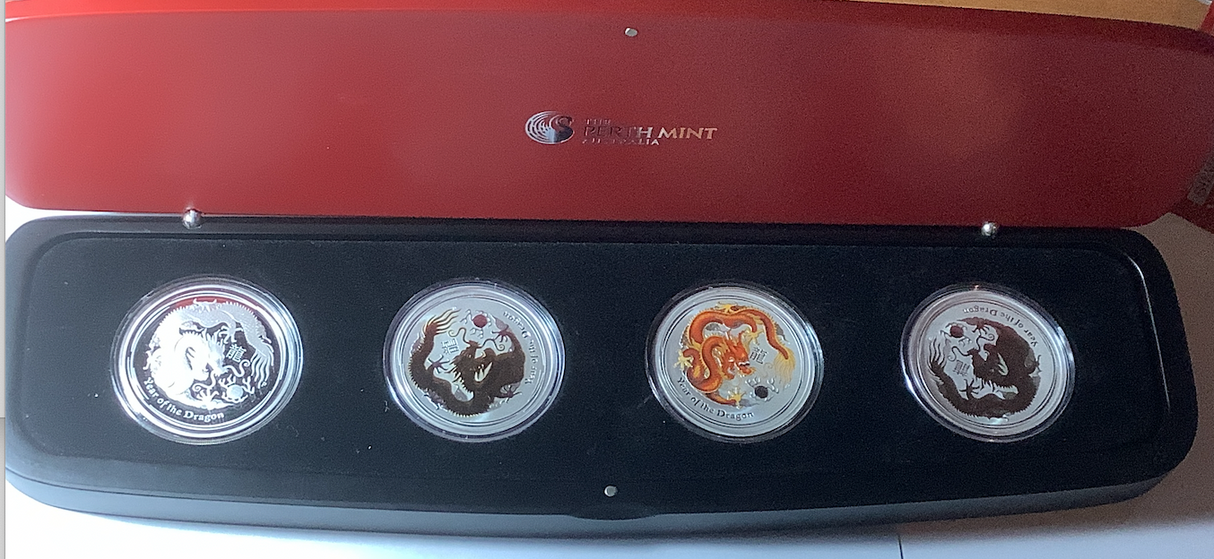 2012 Year of the Dragon 4 coin 1oz Typeset