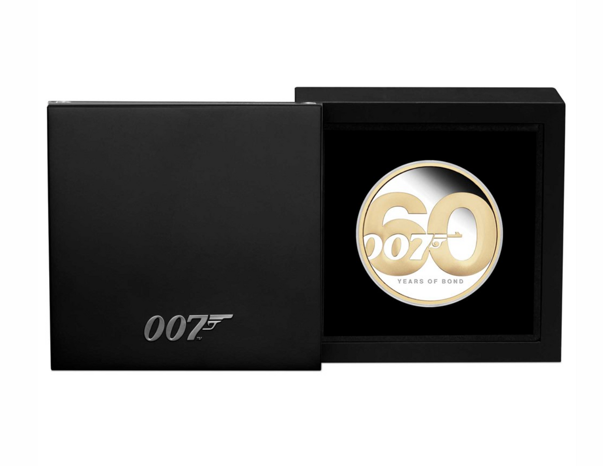 2022 60 Years of Bond 2oz Silver Proof Gilded Coin