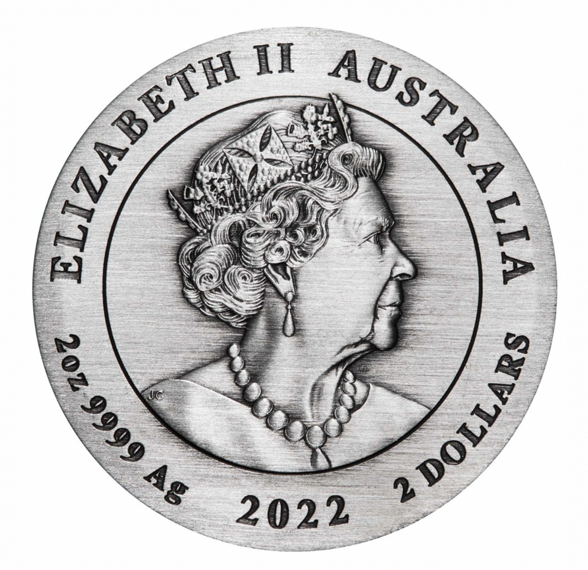 2022 Year of the Tiger. 2 Ounce Silver Antiqued Coin.