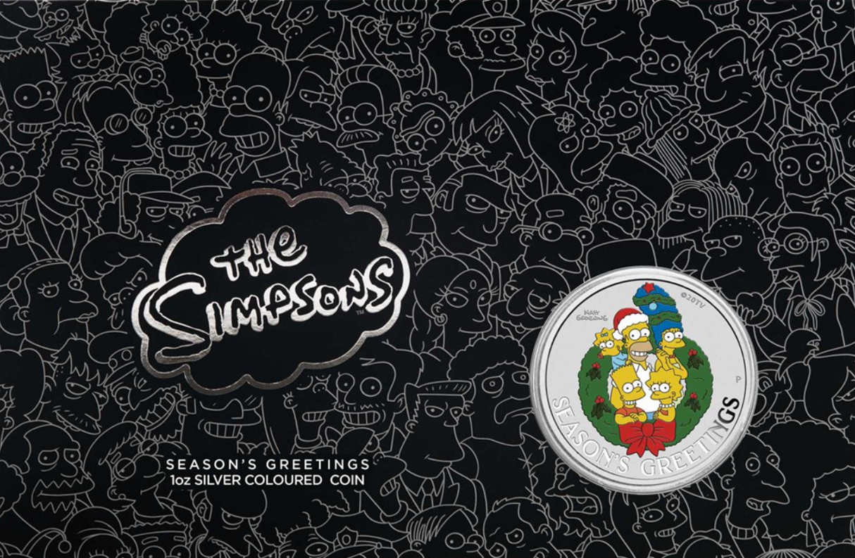 2022 The Simpsons Season’s Greetings 1oz Silver Coloured Coin in Card