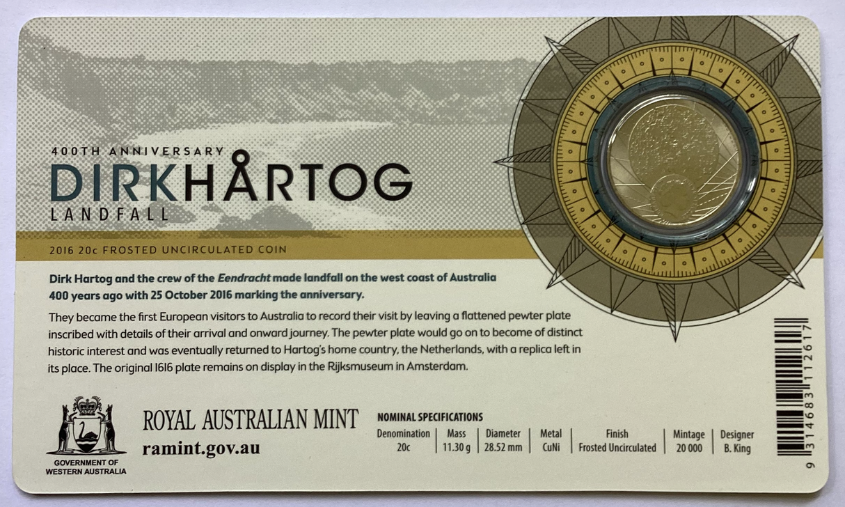 2016 20c 400th Anniversary Dirk Hartog Landfall