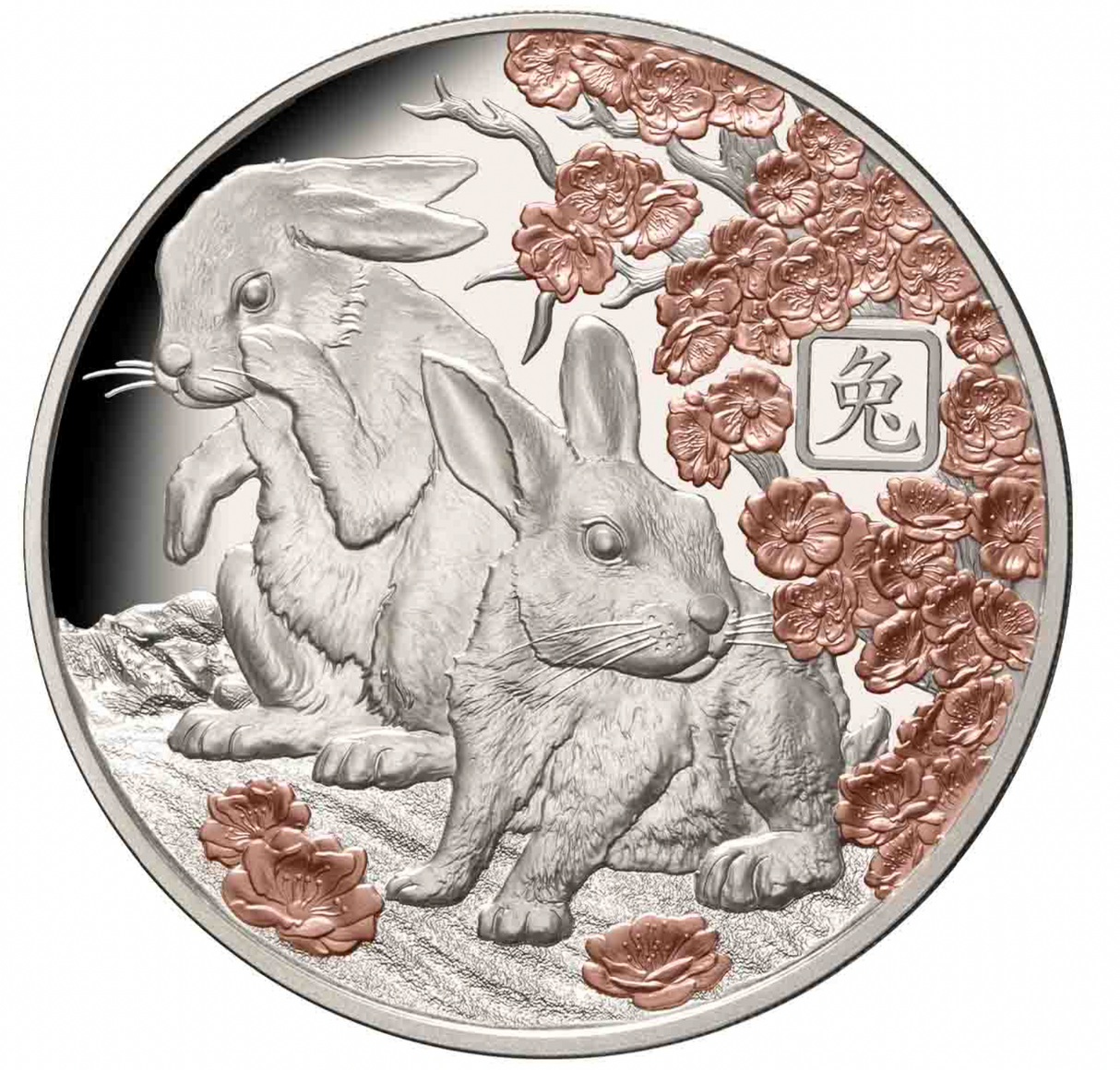2023 Lunar Rabbit 2023 $5 Rose-Gold Plated 1oz Silver Proof Coin