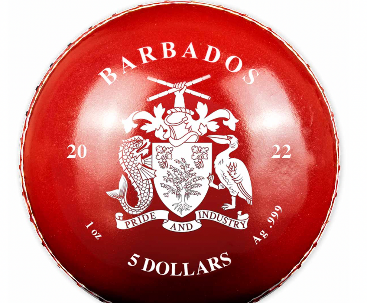 2022 T20 Men's Cricket World Cup $5 Ball-shaped Colour 1oz Silver Coin.