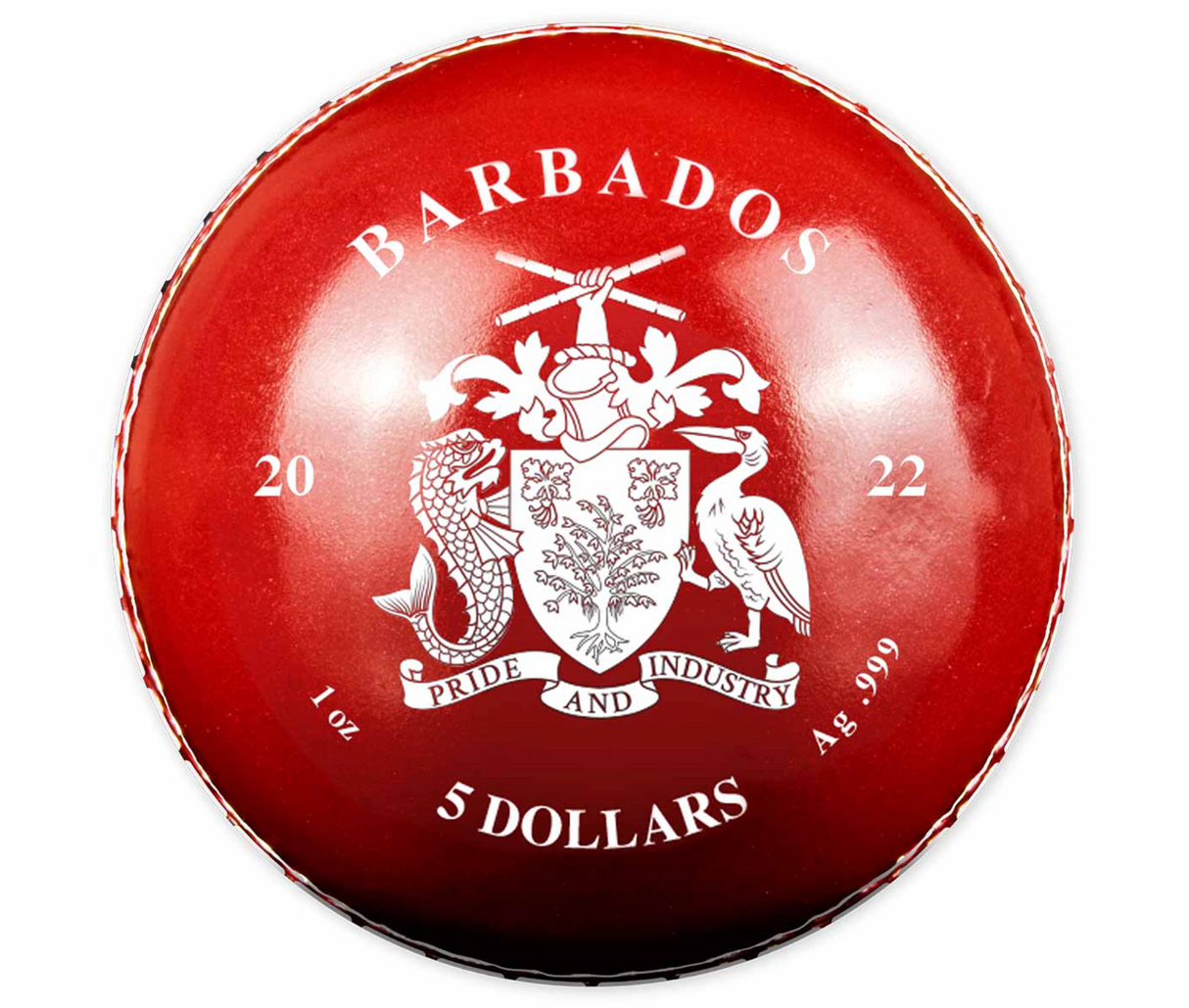 2022 T20 Men's Cricket World Cup $5 Ball-shaped Colour 1oz Silver Coin.