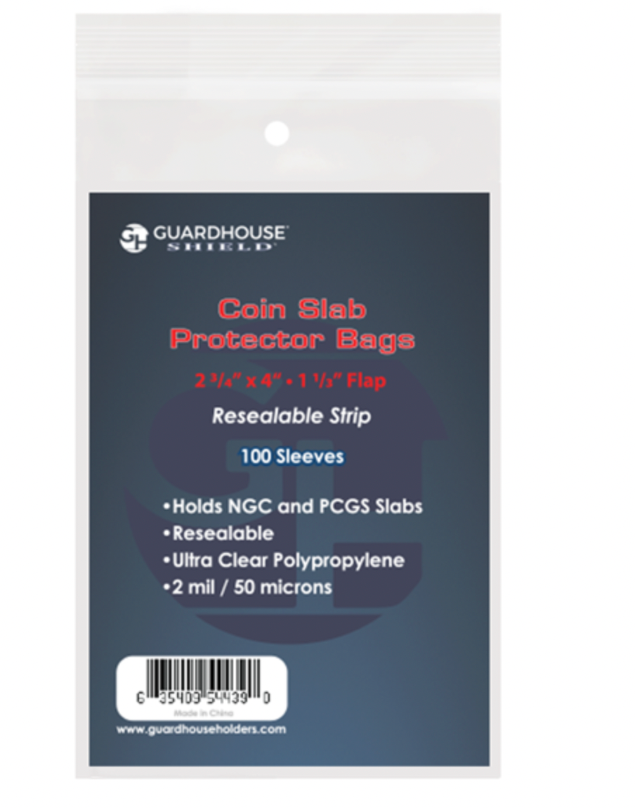 Guardhouse Shield. Graded Coin Slab Protector Bag. Resealable 100 Pack