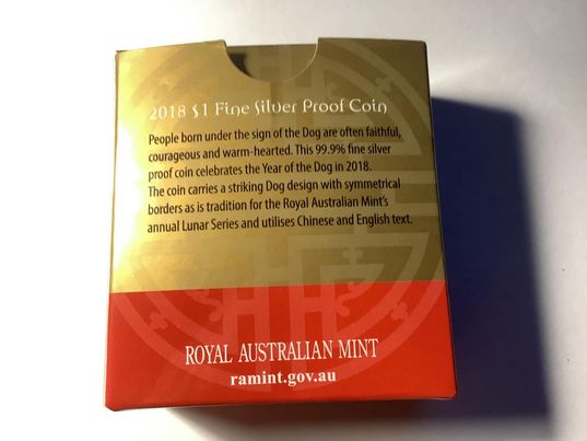 2018 $1 Year of the Dog Fine Silver Proof Coin.