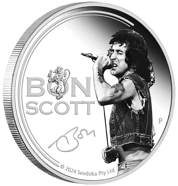 Bon Scott 2024 1oz Silver Proof Coloured Coin