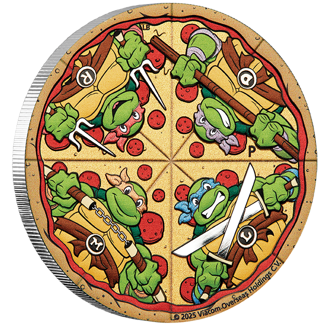 2025 2oz Silver Coloured Pizza Coin - Teenage Mutant Ninja Turtles
