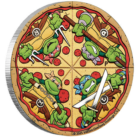 2025 2oz Silver Coloured Pizza Coin - Teenage Mutant Ninja Turtles