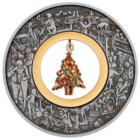 Santa's Workshop 2025 2oz Silver Antiqued Coloured Coin