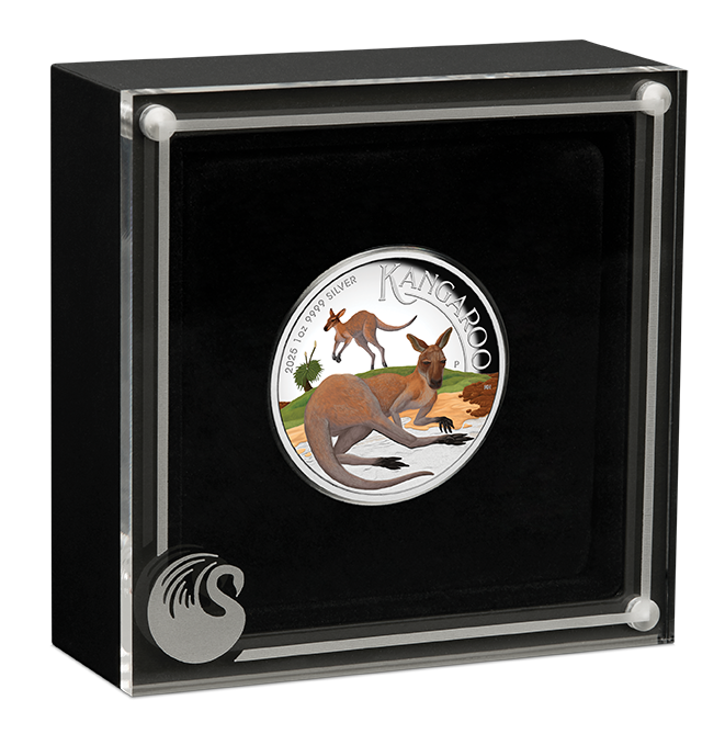 2025 1oz Silver Proof Coloured High Relief Coin. Australian Kangaroo