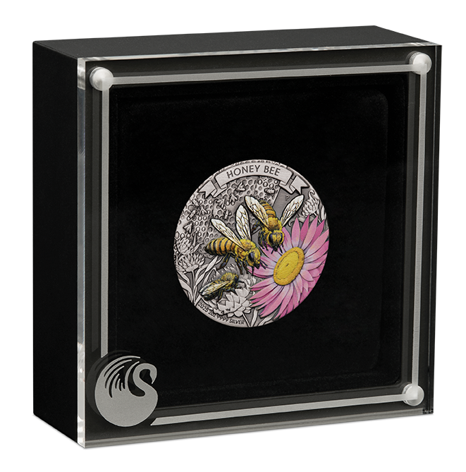 2025 2oz Honey Bee Silver Antiqued Coloured Coin