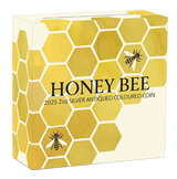 2025 2oz Honey Bee Silver Antiqued Coloured Coin