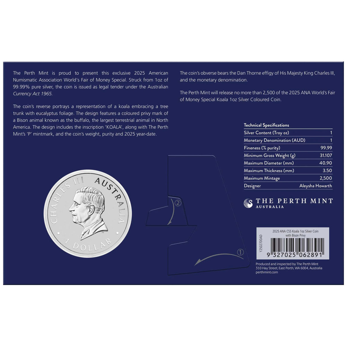 2025 1oz Australian Koala Silver Coin with Bison Privy Mark
