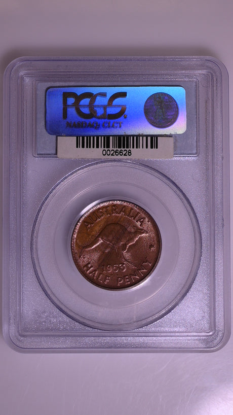 1953(p) Australian Halfpenny - PCGS MS63RB