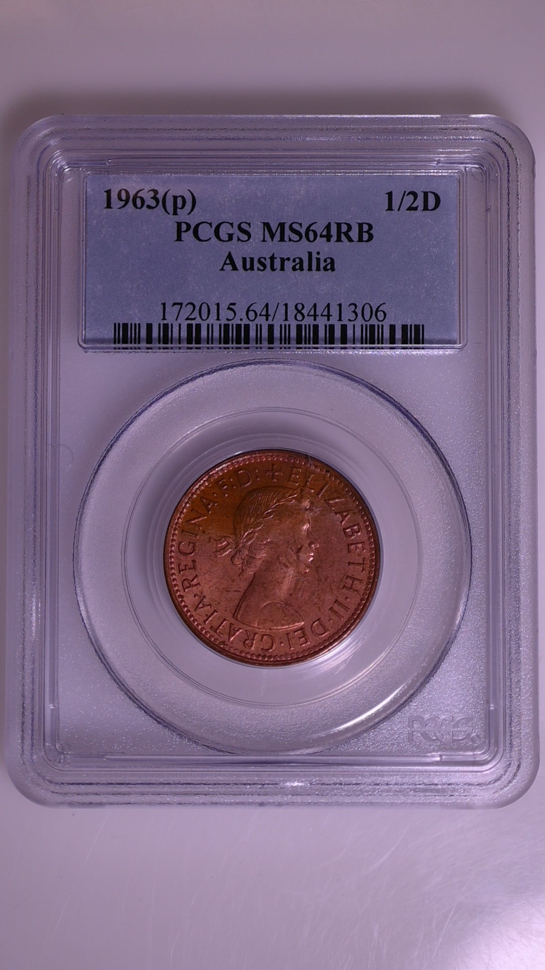 1963(p) Australian Halfpenny - PCGS MS64RB