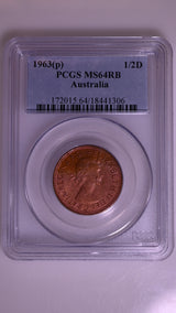 1963(p) Australian Halfpenny - PCGS MS64RB