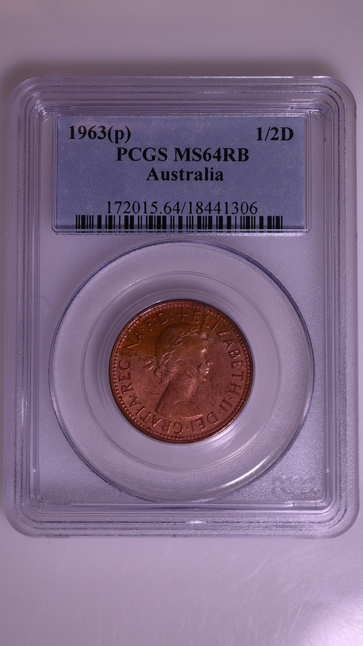1963(p) Australian Halfpenny - PCGS MS64RB