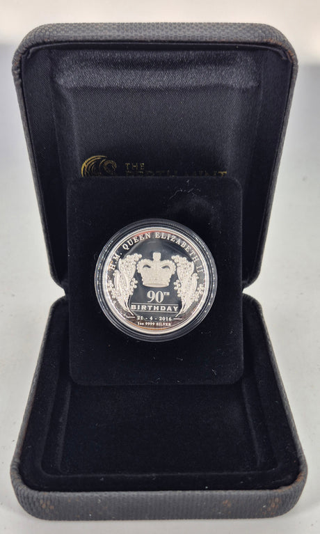 2016 Queen Elizabeth II 90th Birthday – 1oz Silver Proof High Relief Coin