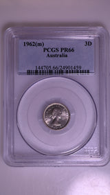 1962(m) Australian Proof Threepence - PCGS PR66