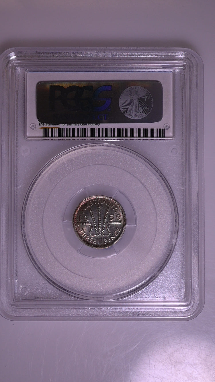 1959(m) Australian Proof Threepence - PCGS PR67