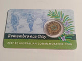 2017 $2 Remembrance Day. Rosemary Uncirculated Downies Carded Coin.