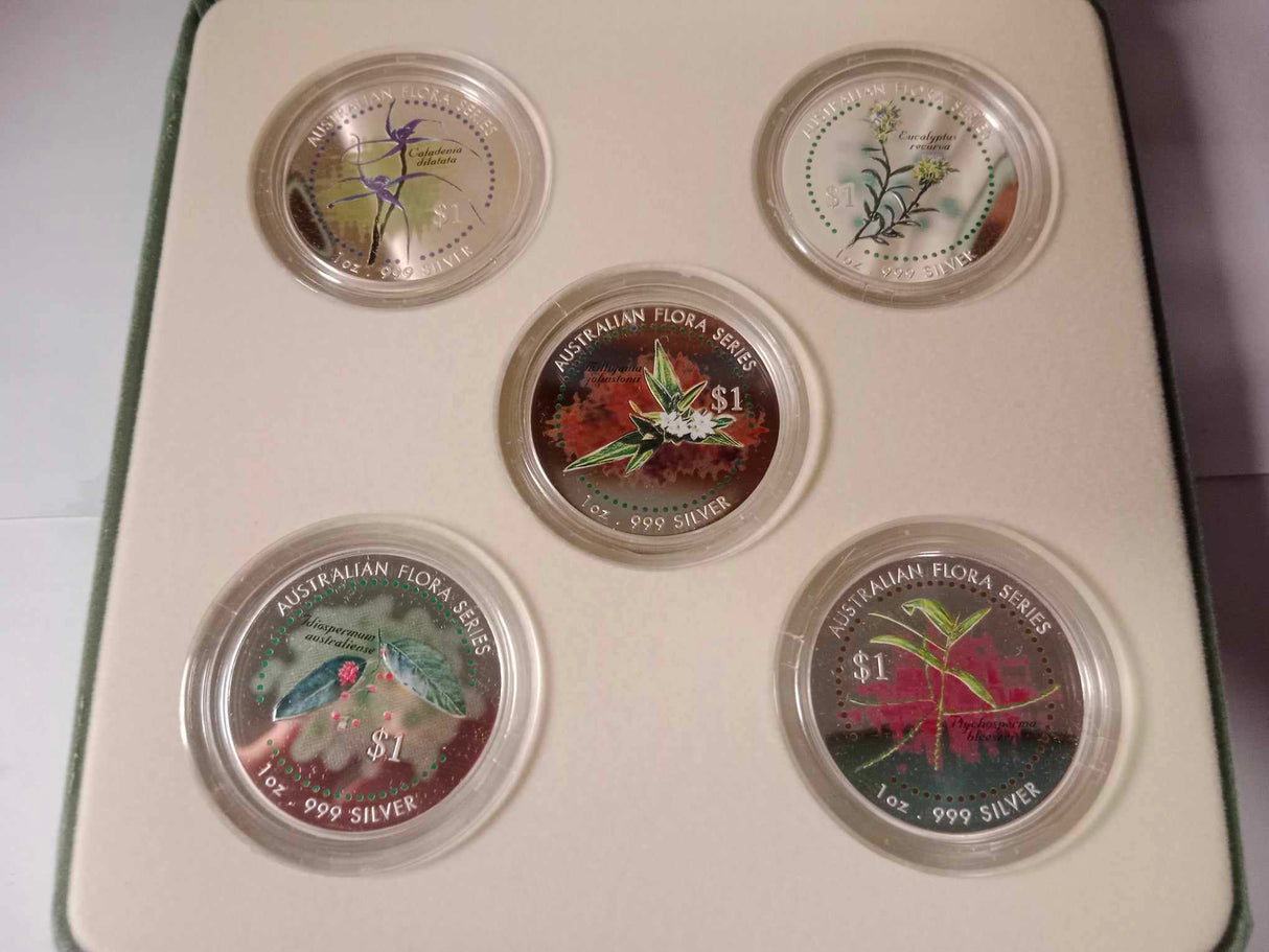 1999 The Threatened Species. Australia Flora Silver Coin Series. 5 Coin Set